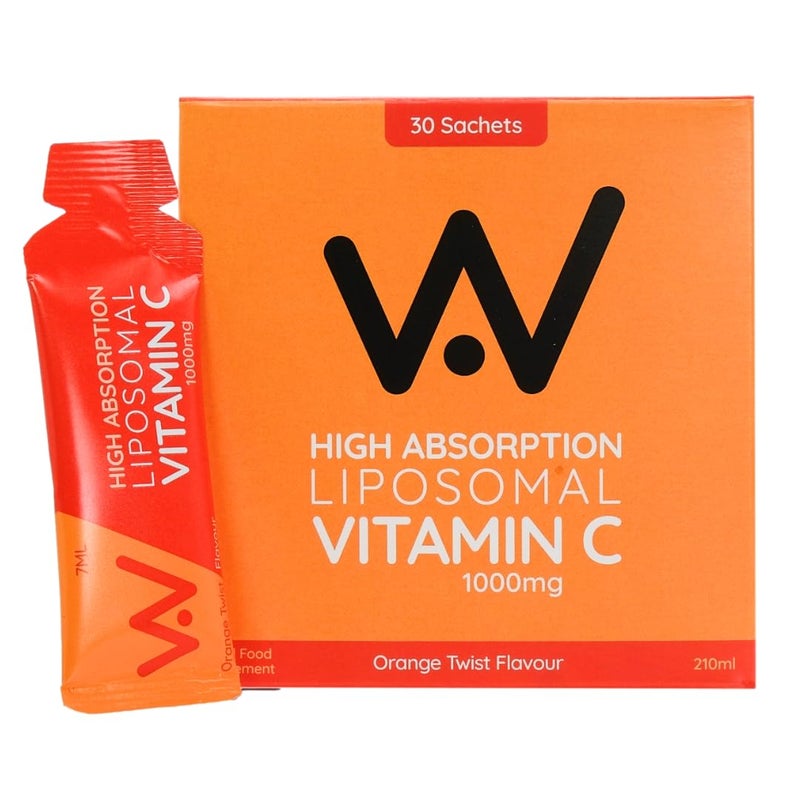 WELL ACTUALLY Liposomal Vitamin C 1000mg Sachets - High Strength Liquid Liposomal Vitamin C Supplement - Supports Immunity, Skin, Brain, Joints, Energy - Vegan, Orange Twist (30 Sachets)